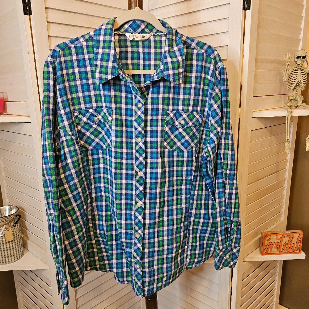 Riders by Lee, Plus Size XXL, Checkered, Long Sleeved, Button Down Shirt